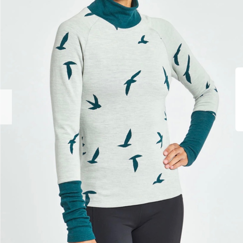 Oiselle Wazzie Wool Jaquard Mock Neck LS Size 2 NWT